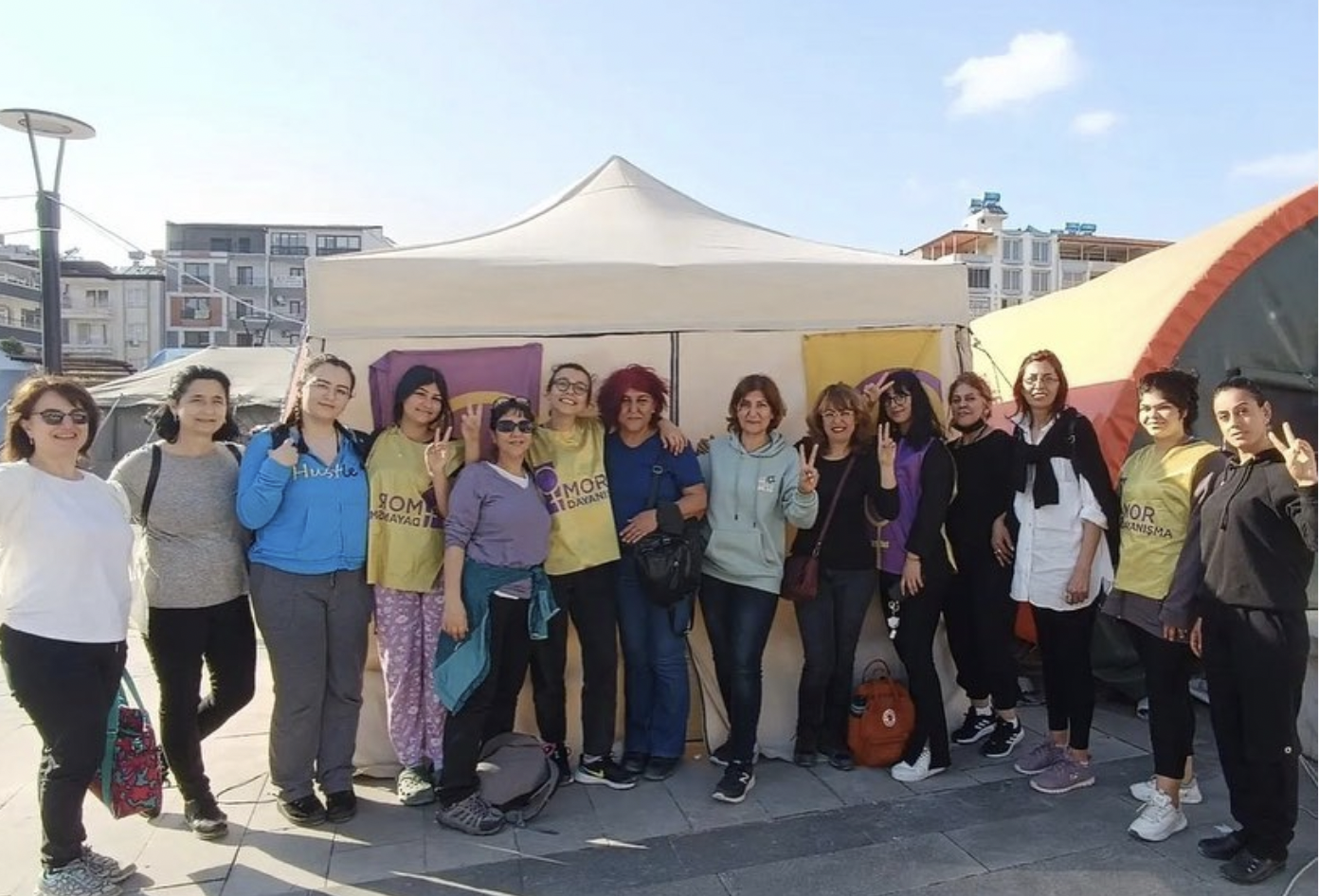Women in front of the solidarity tent.
